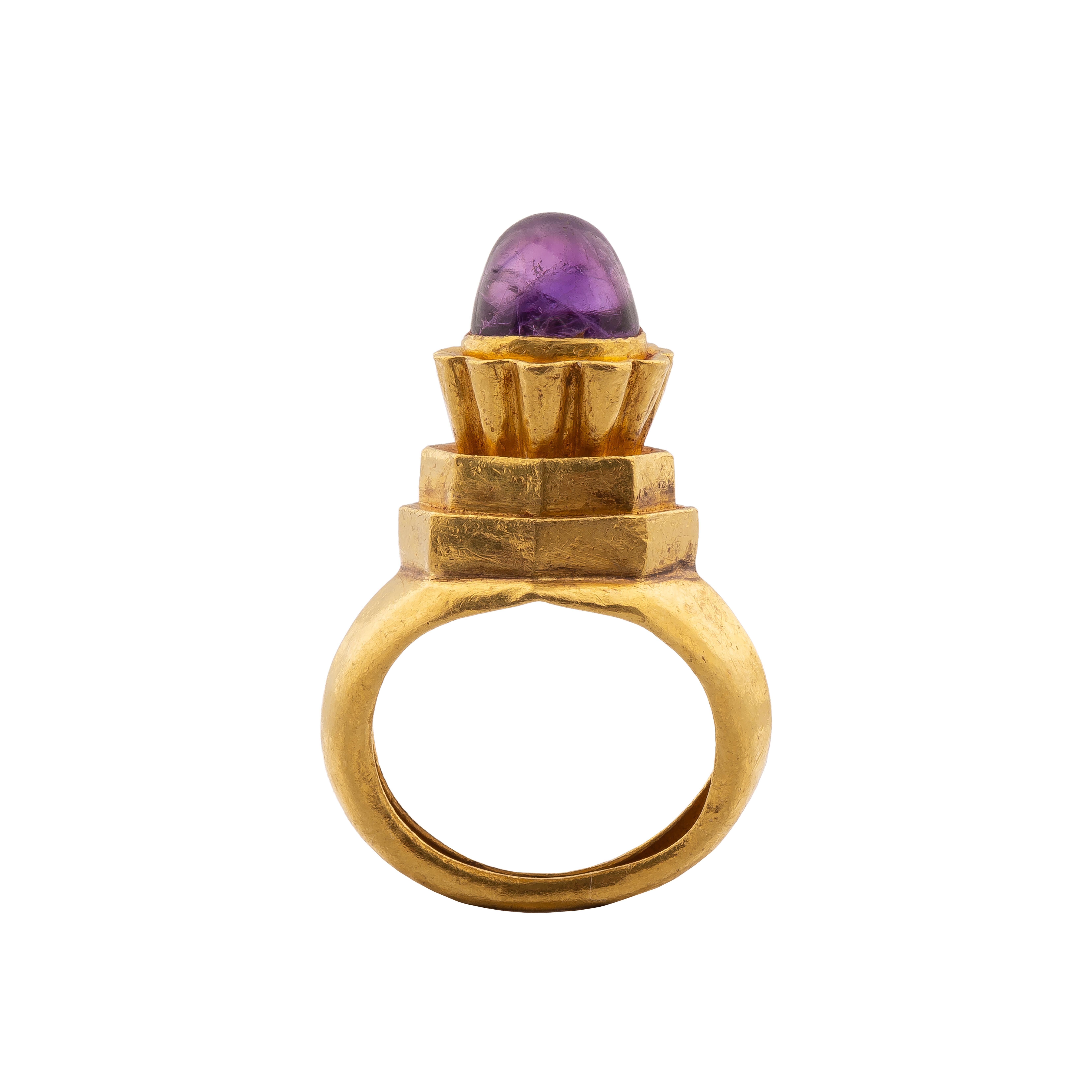 Women's or Men's Byzantine Gemstone Ring with Amethyst For Sale