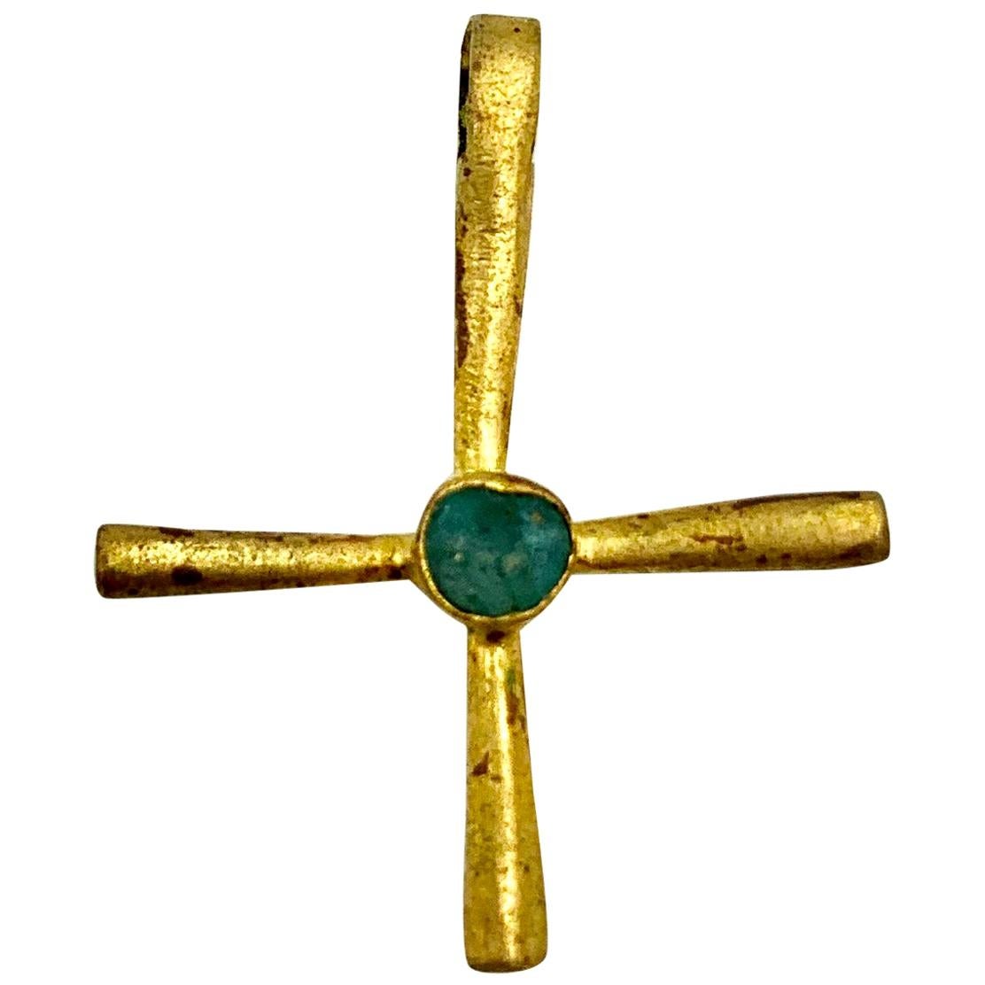 Byzantine Gold and Emerald Cross Pendant, circa 6th Century AD
