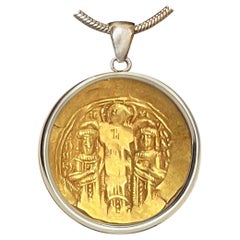 Coin en or byzantin 18 carats représentant l'empereur. Pendentif Andronicus, Michael and Christ