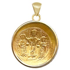 Antique Byzantine Gold Coin Pendant: Christ; Michael, Constantius, Andronicus on rear