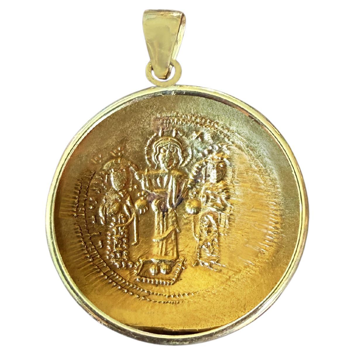 Byzantine Gold Coin Pendant: Christ; Michael, Constantius, Andronicus on rear For Sale