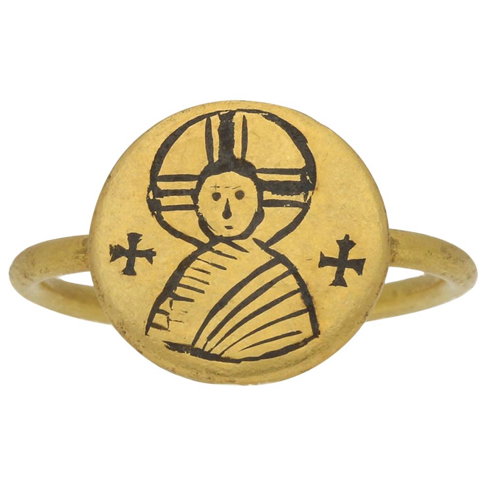 Byzantine Gold Icon Ring, circa 6th-10th Century For Sale