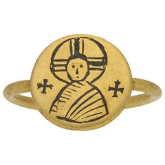 Antique Byzantine Gold Icon Ring, circa 6th-10th Century
