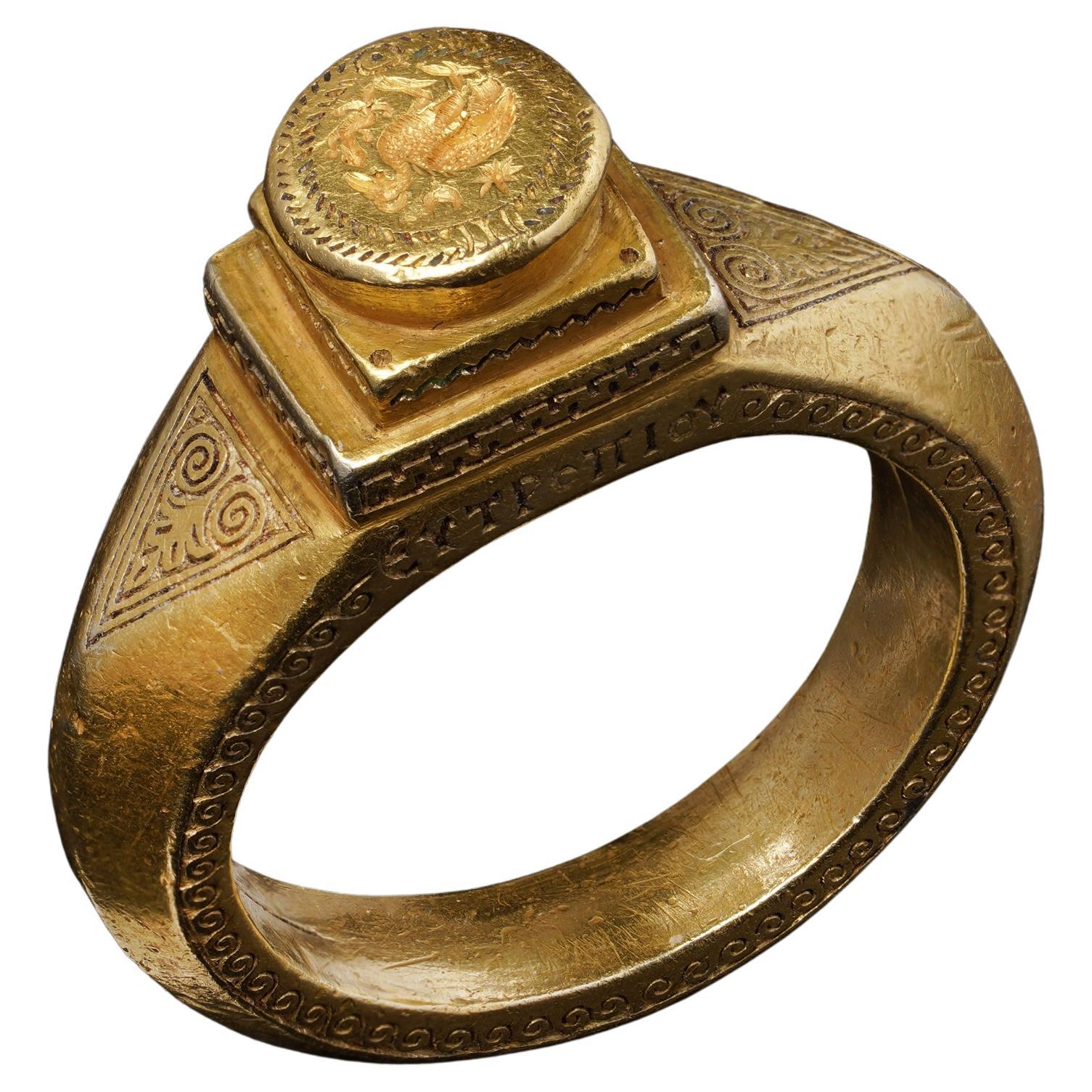 Byzantine Gold Intaglio Ring with Niello Inlay