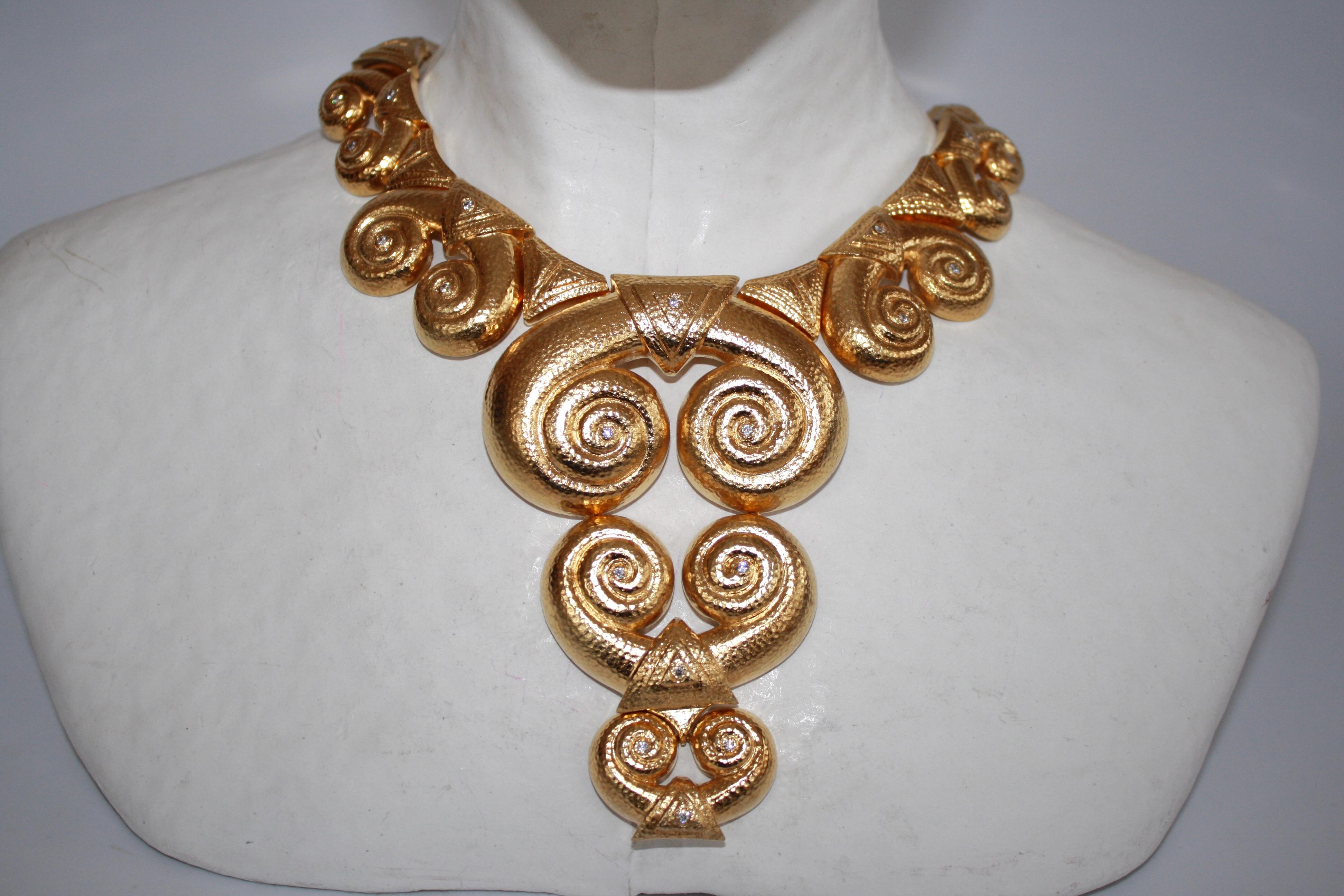 Extraordinary gold statement necklace from J.Kasi limited série collection. Brass plated with 24kt gold and hand hammered.