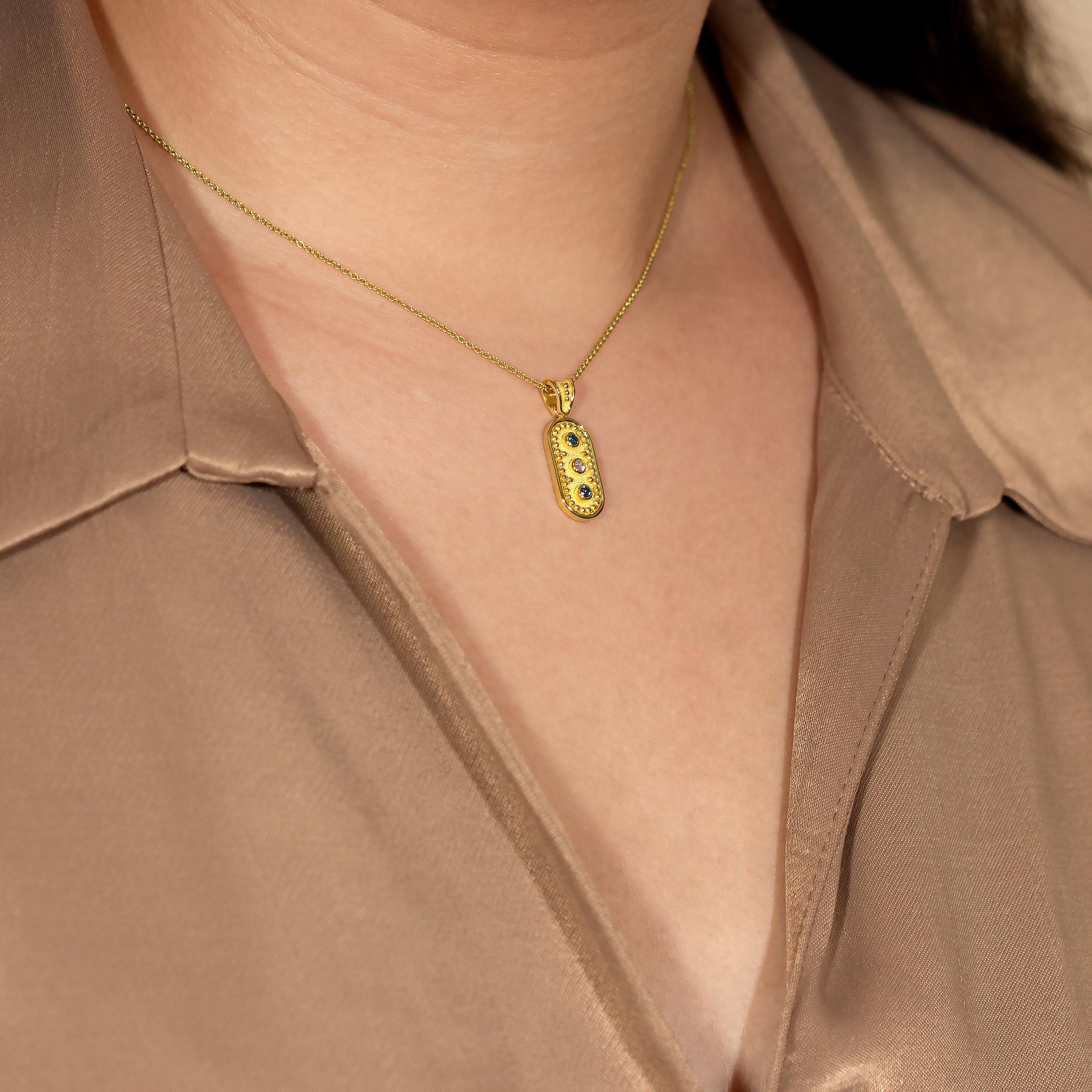Women's Byzantine Gold Pendant with Blue Diamonds For Sale