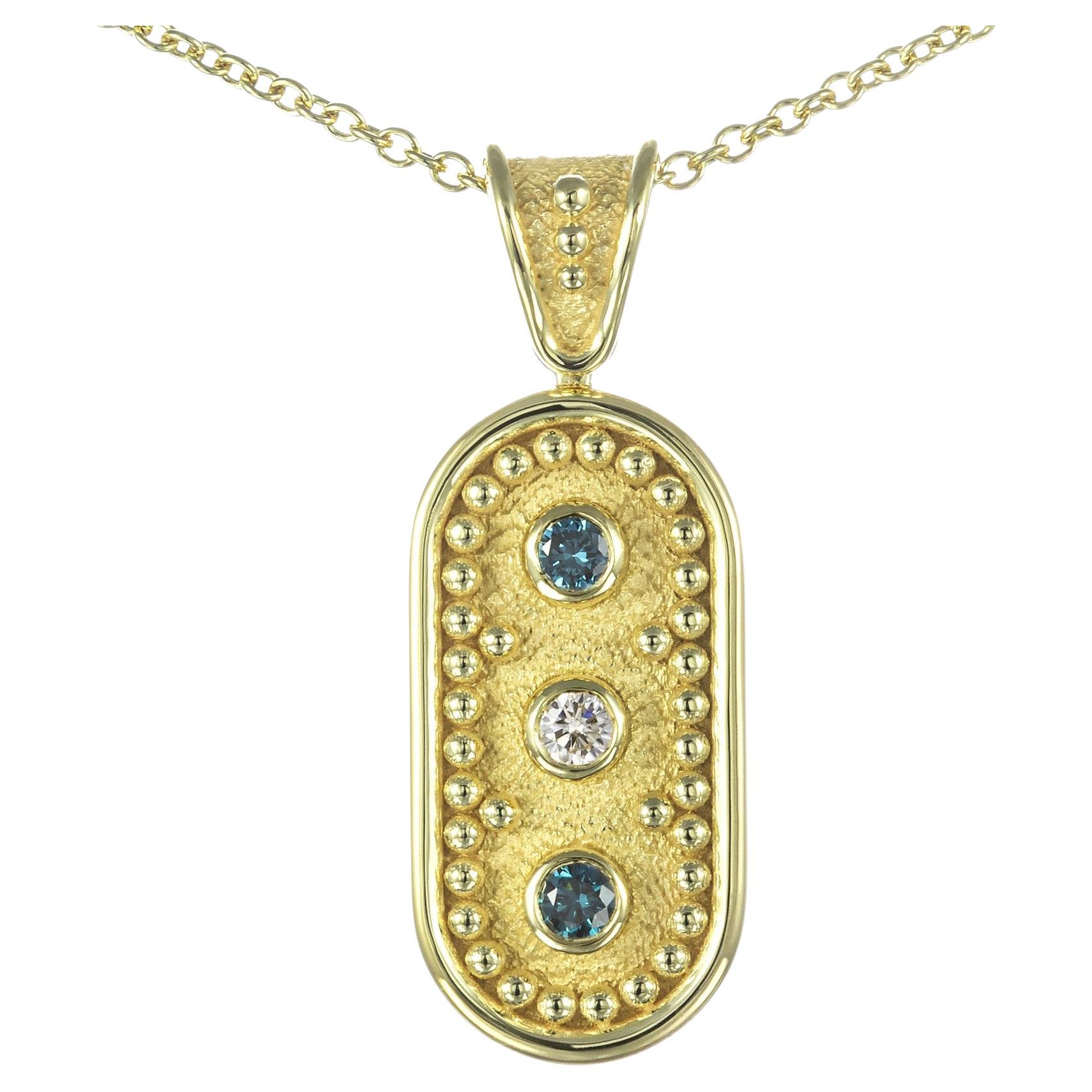 Byzantine Gold Pendant with Blue Diamonds For Sale