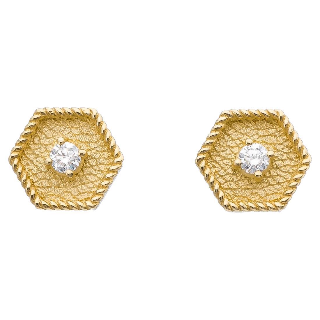Byzantine Gold Polygon Earrings with Diamond For Sale