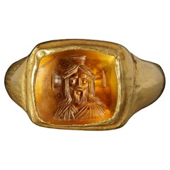 Byzantine Gold Ring With A Topaz Intaglio With A Bust Of Christ 7th Century