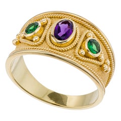 Byzantine Gold Ring with Amethyst and Tsavorites Byzantine Gold Ring with Amethyst and Tsavorites