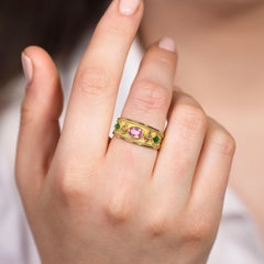 Byzantine Gold Ring with Pink Sapphire and Emeralds