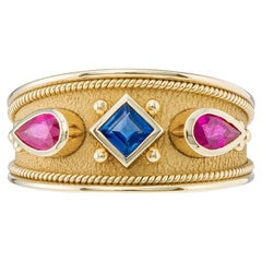 Byzantine Gold Ring with Rubies and Sapphire