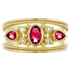 Byzantine Gold Ring with Rubies Diamonds and a Shiny Finish