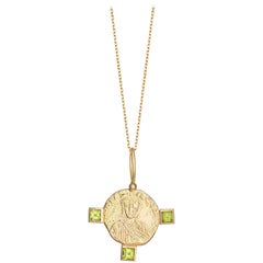 Byzantine Grace Medallion with Peridot, 18 Karat Yellow Gold