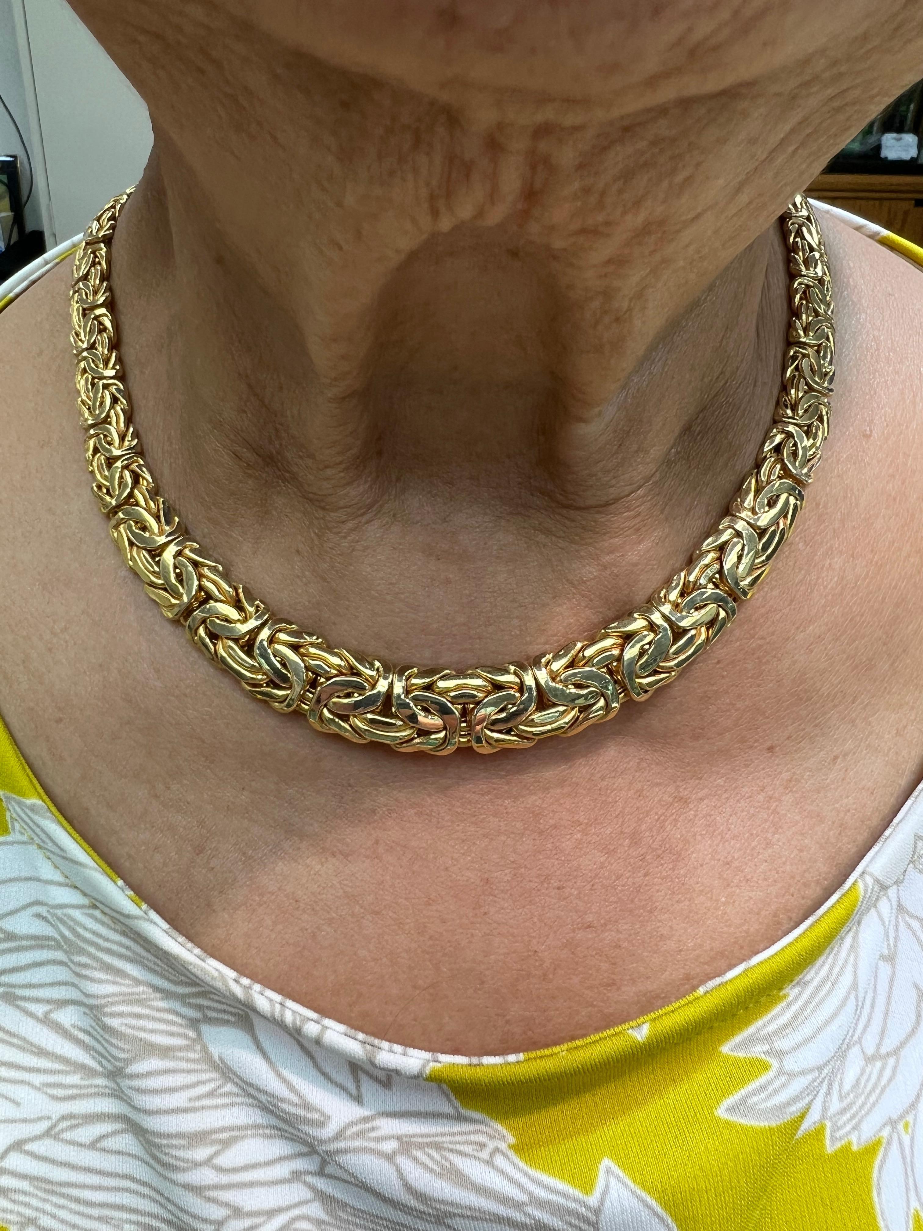 Byzantine Graduated Wide Yellow Gold Necklace For Sale 2