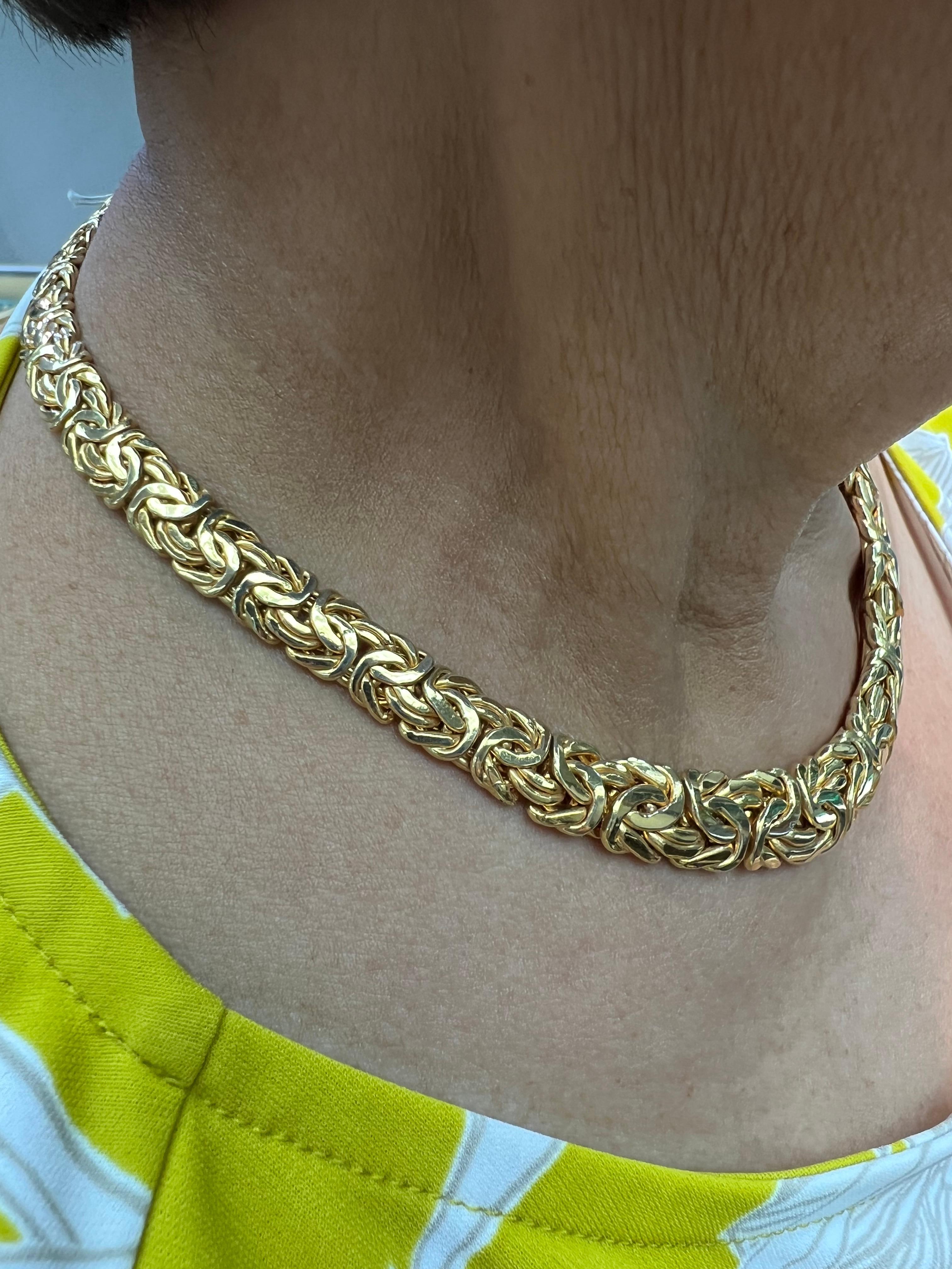 Byzantine Graduated Wide Yellow Gold Necklace For Sale 3