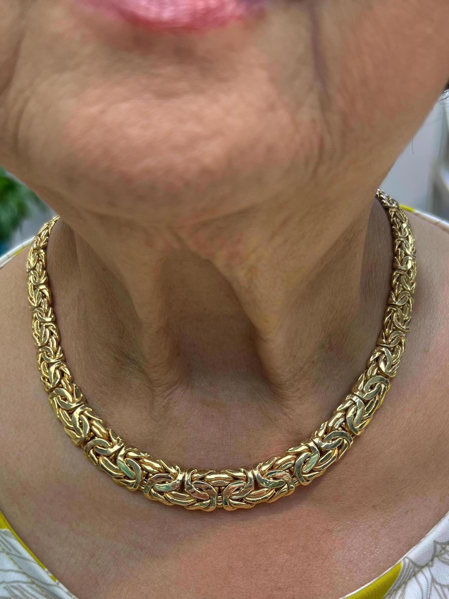 Byzantine Graduated Wide Yellow Gold Necklace For Sale 4