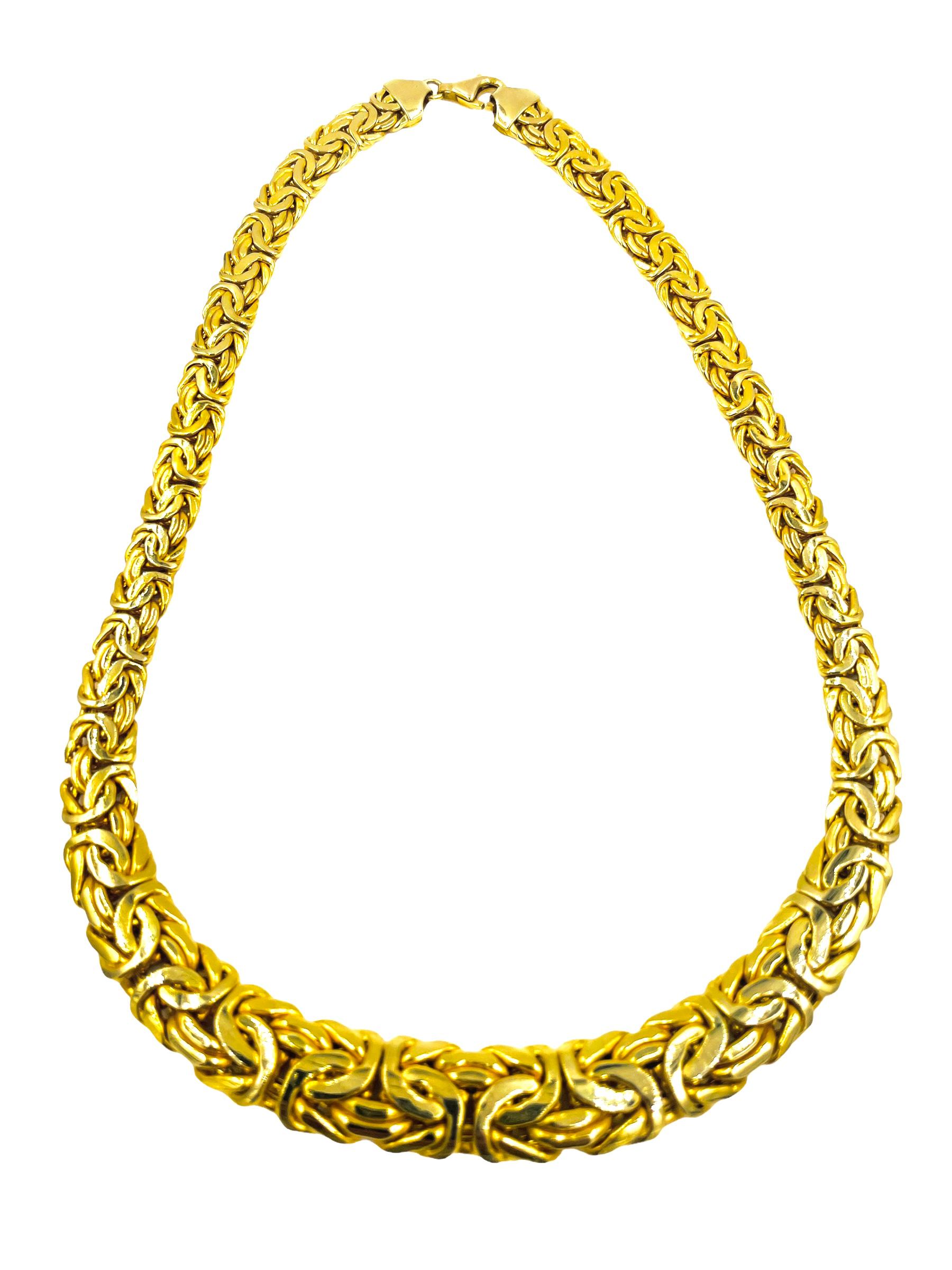 Byzantine Graduated Wide Yellow Gold Necklace

ABOUT THIS ITEM:   This woven byzantine necklace is a very classic necklace that can be worn every day.  Very comfortable and easy to wear.

 SPECIFICATIONS:

METAL:  14-karat yellow gold.

WEIGHT: 