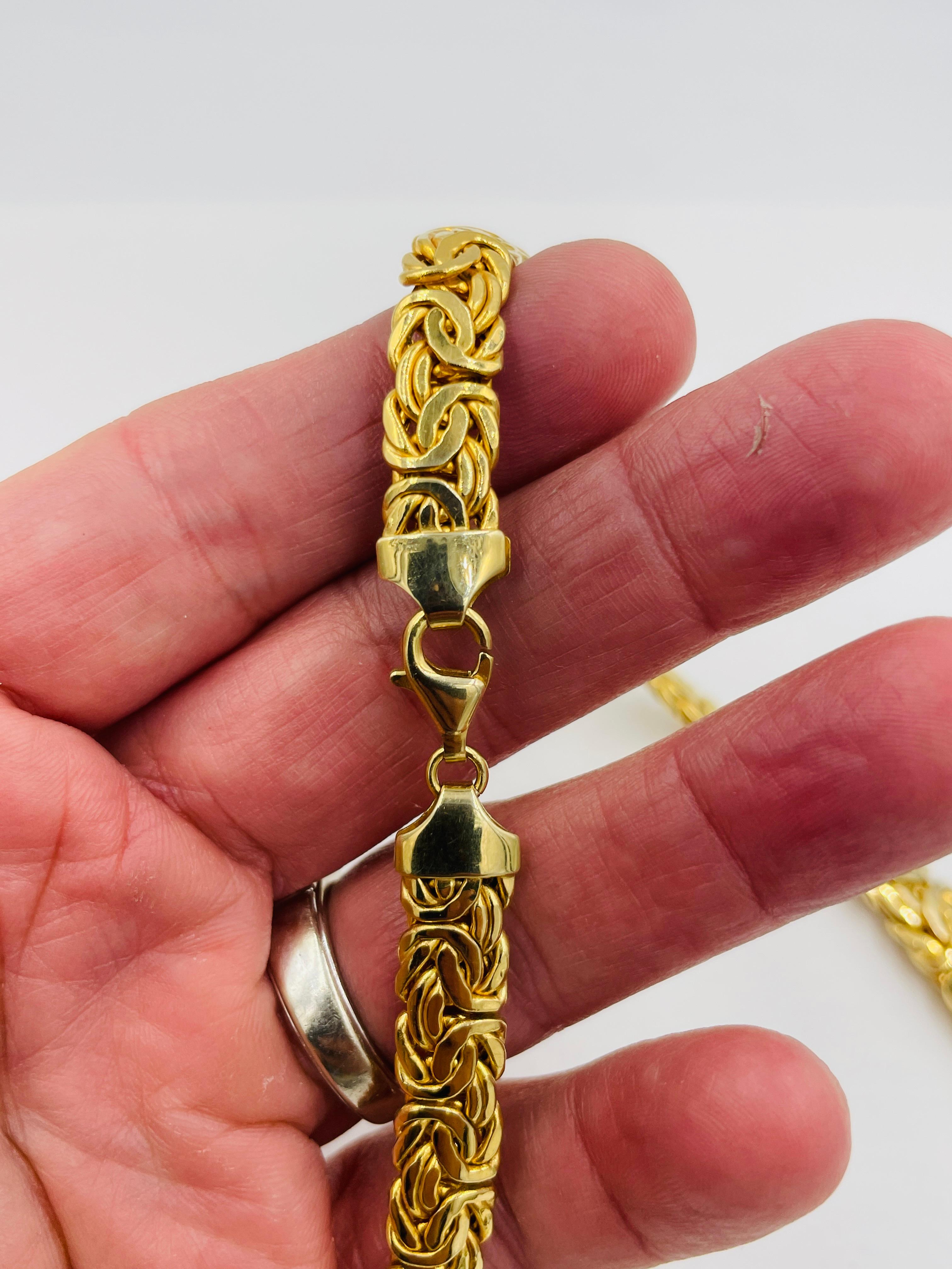 Women's or Men's Byzantine Graduated Wide Yellow Gold Necklace For Sale