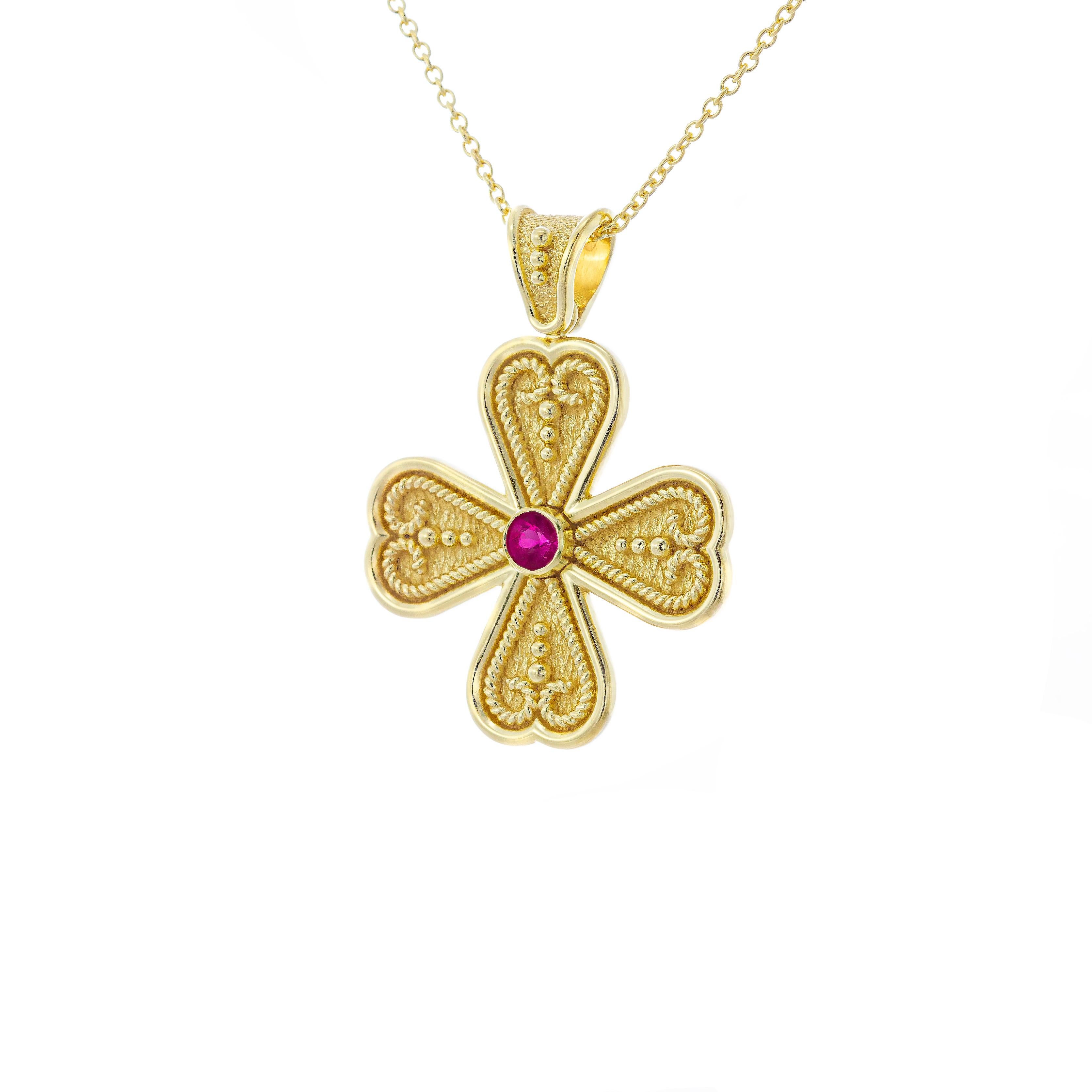 Byzantine Heart Cross with Ruby In New Condition For Sale In Athens, GR