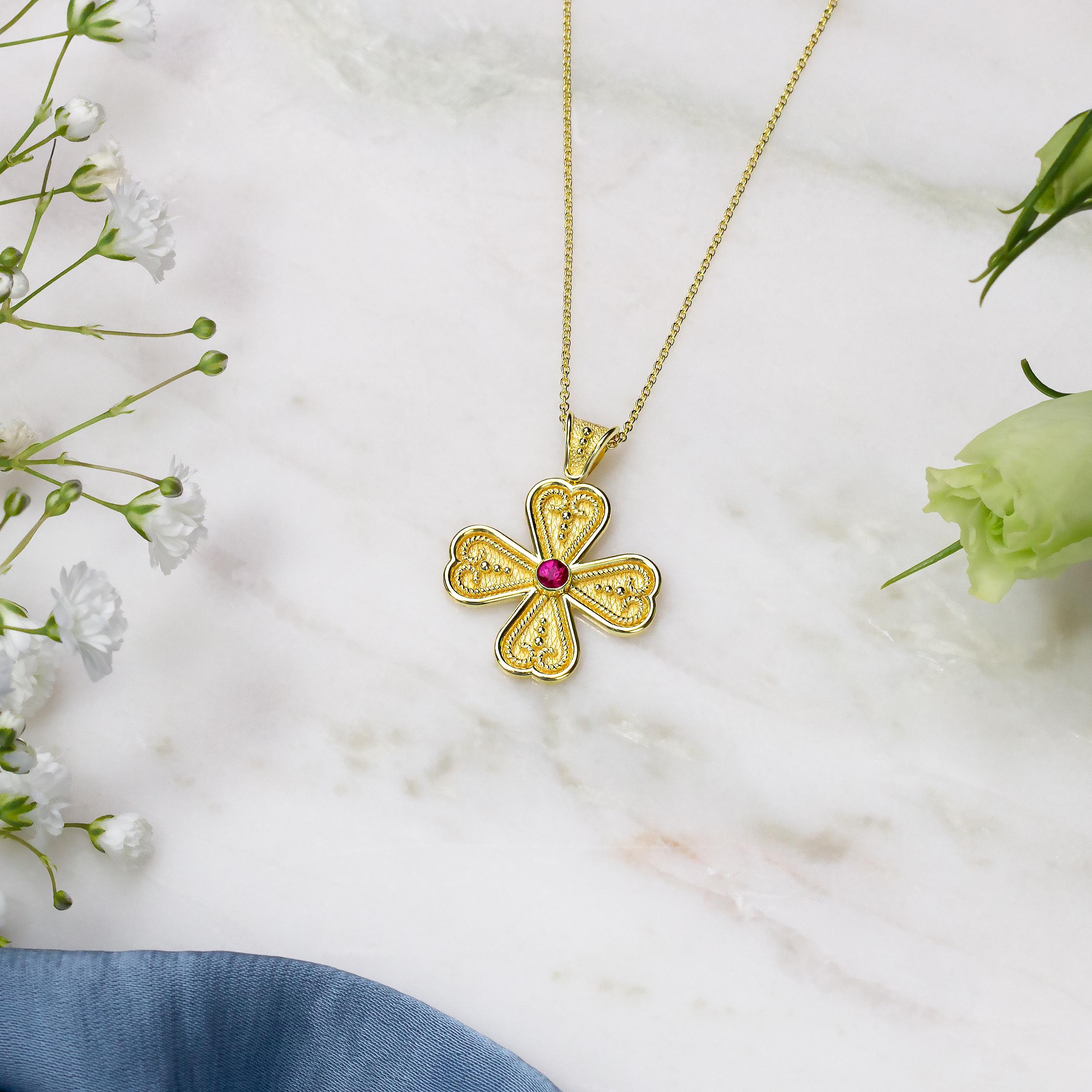 Women's Byzantine Heart Cross with Ruby For Sale