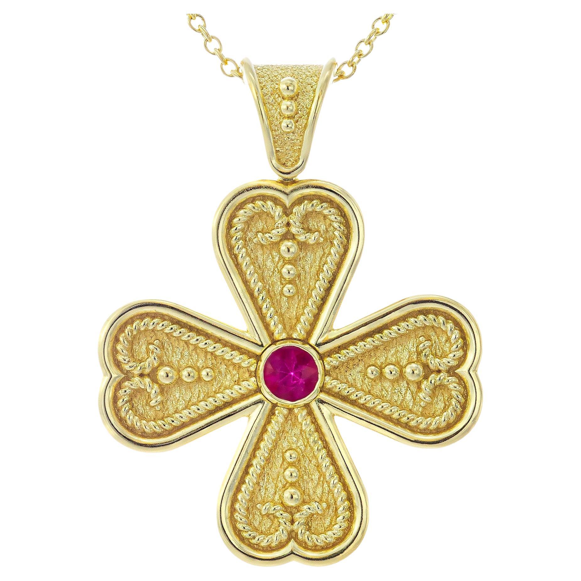 Croix de cœur byzantine avec rubis en vente