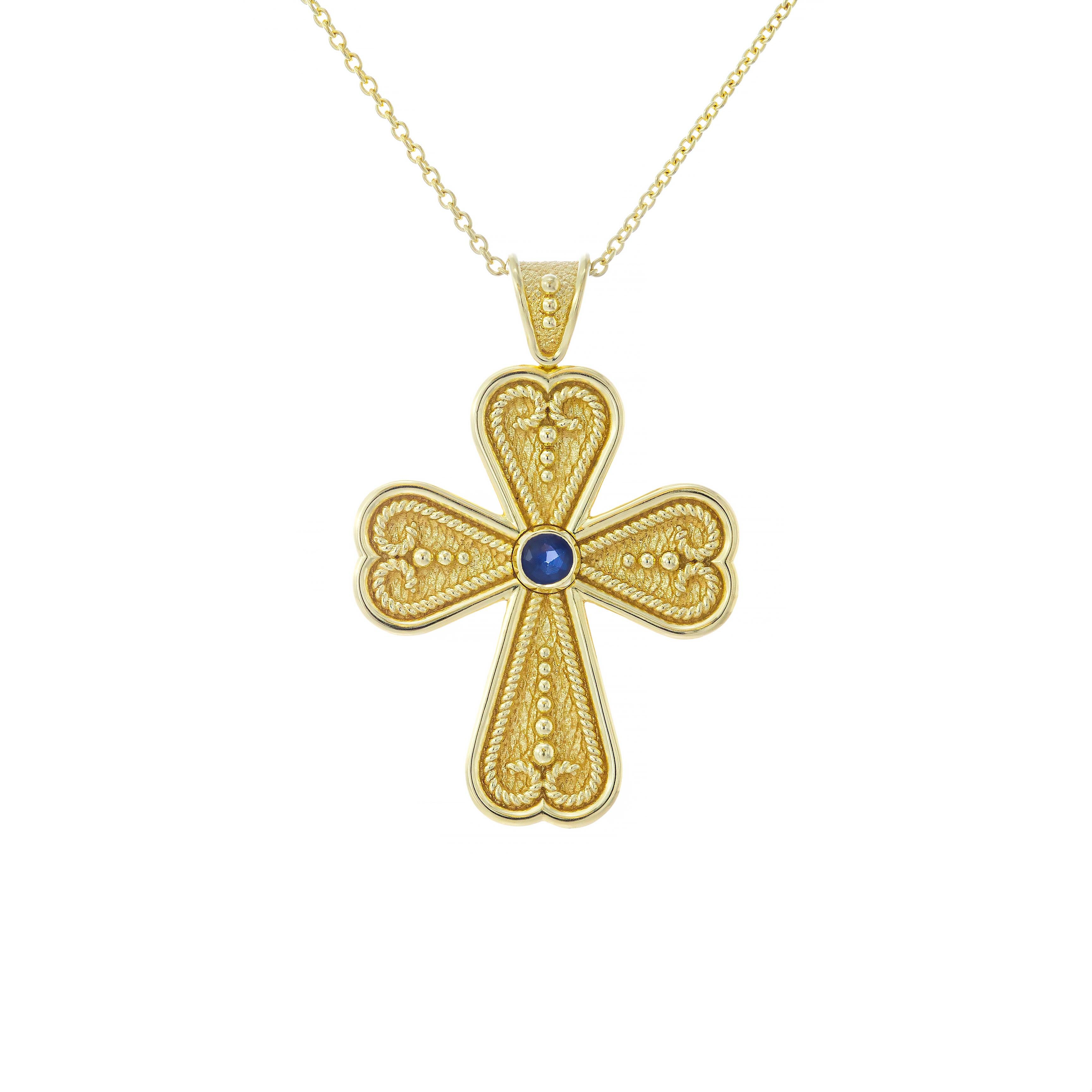Taille ronde Croix de cœur byzantine avec saphir en vente
