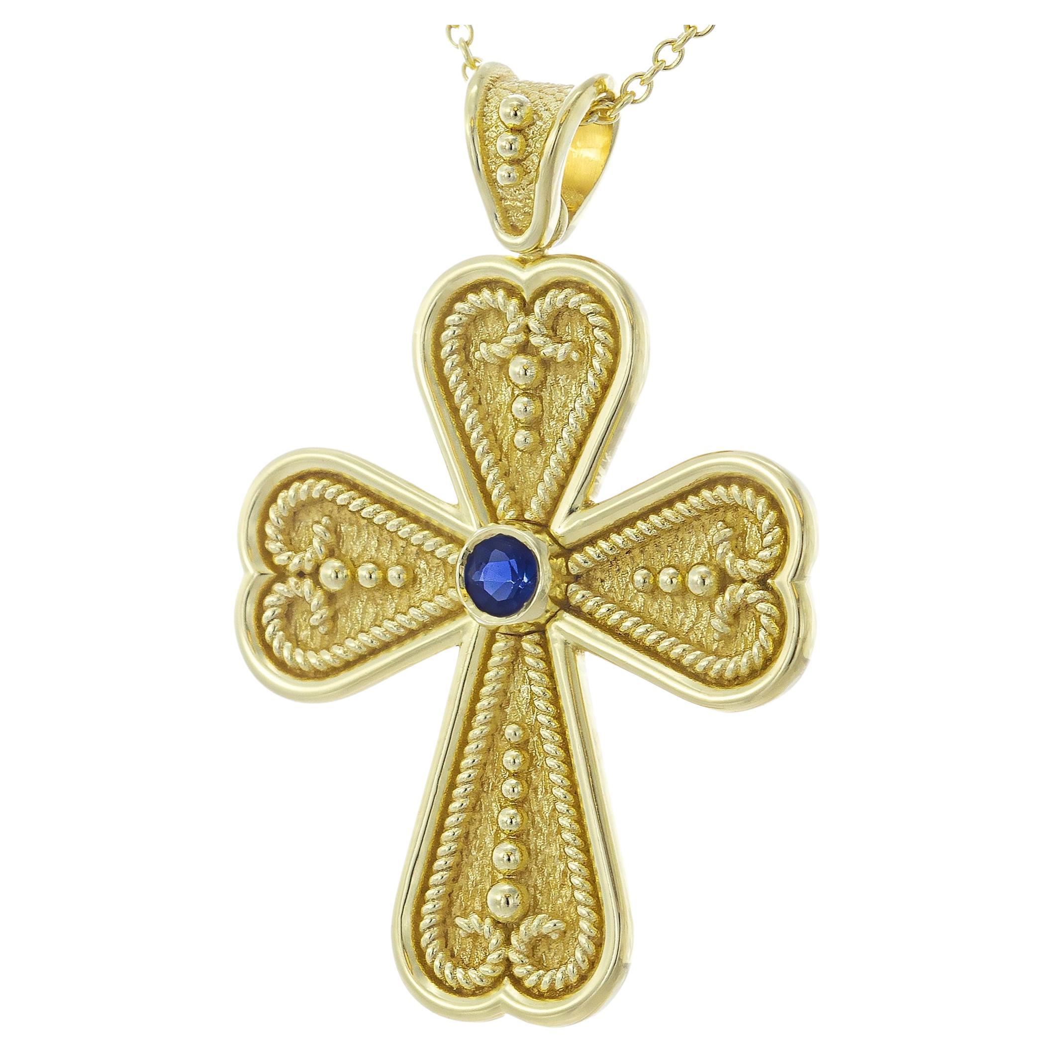 Byzantinisches Herzkreuz mit Saphir im Angebot