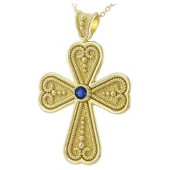 Byzantine Heart Cross with Sapphire