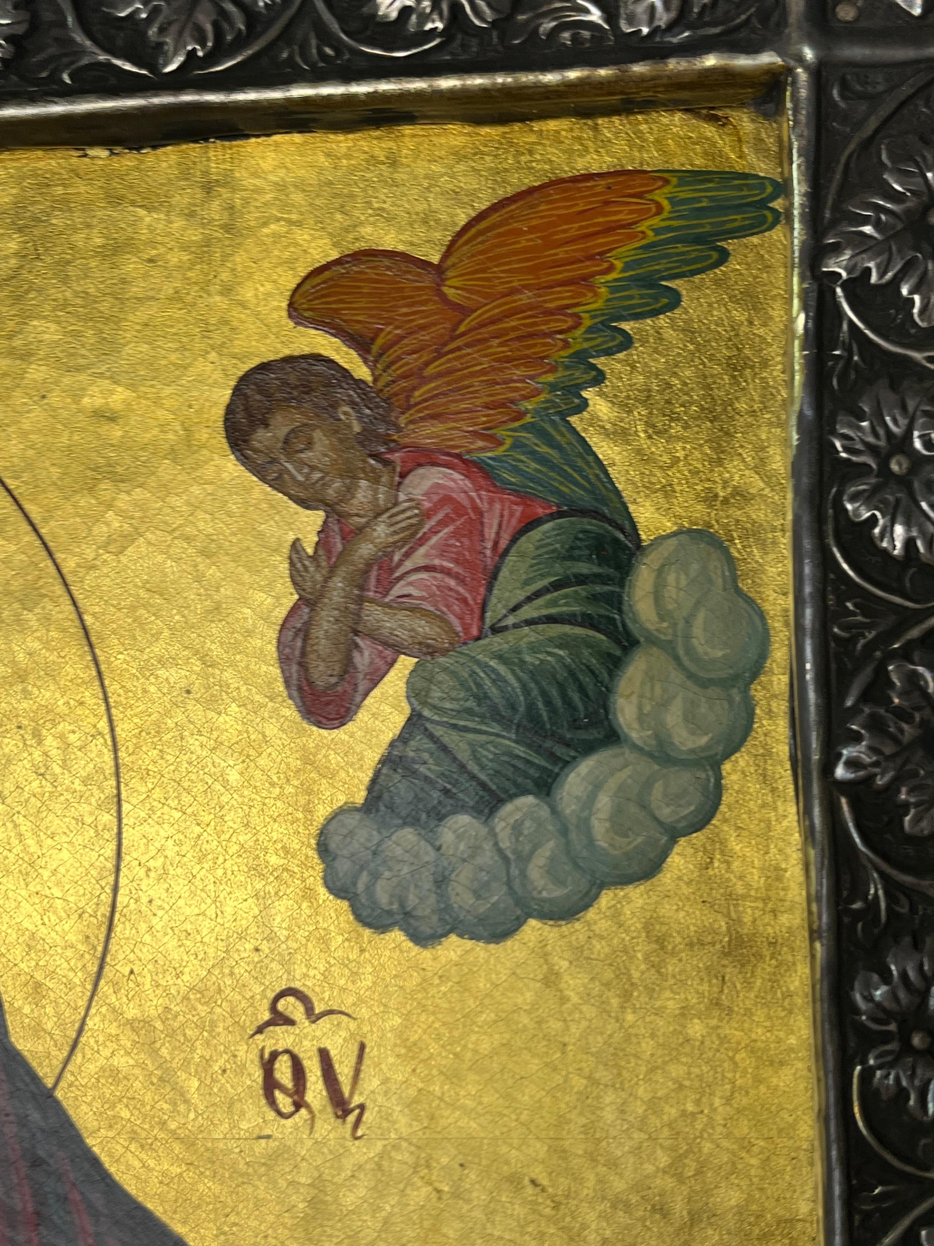 Icono bizantino pintado a mano en oro de 24 kt y plata de 950, Grecia, años 80 2