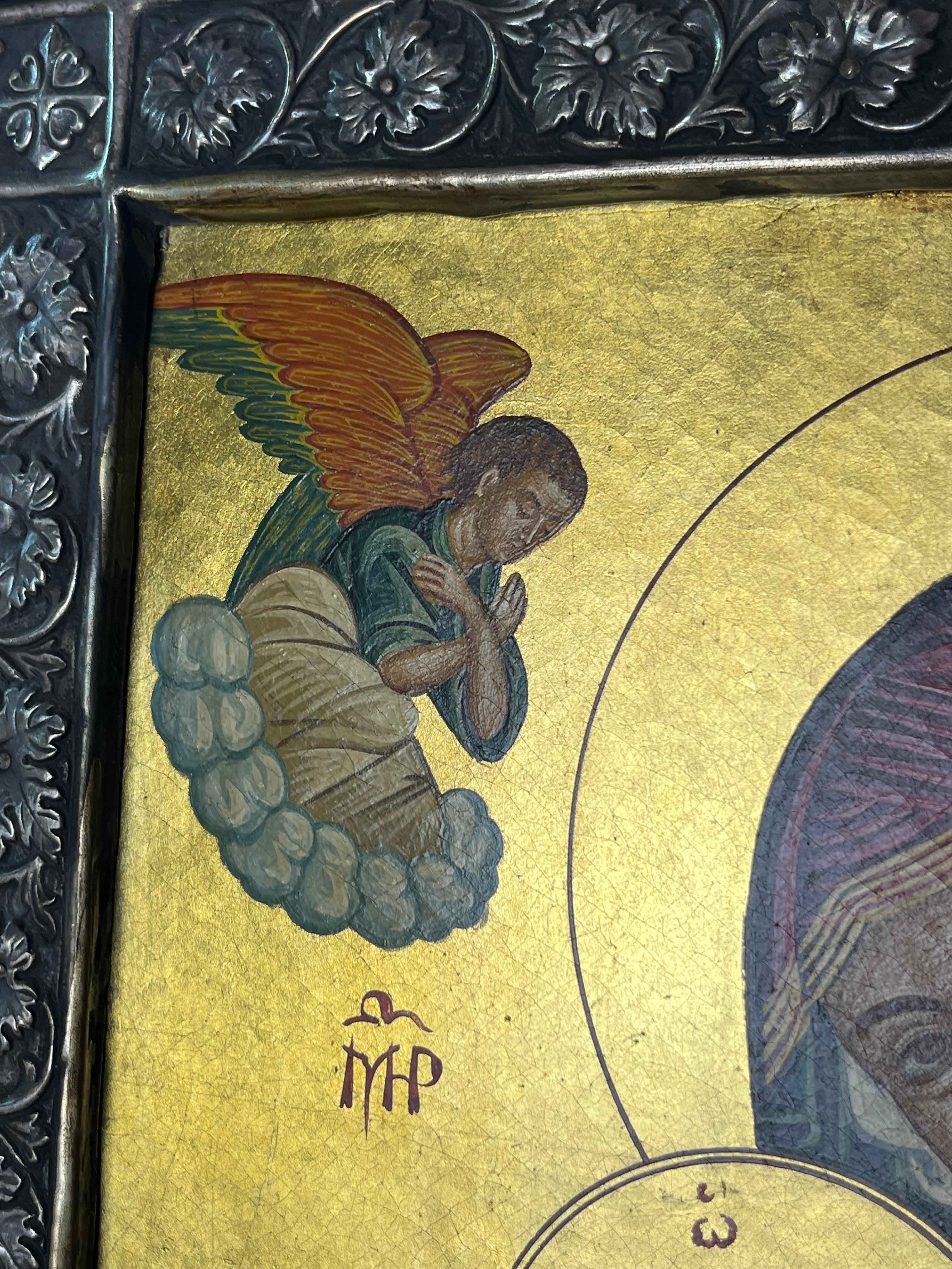 Icono bizantino pintado a mano en oro de 24 kt y plata de 950, Grecia, años 80 3