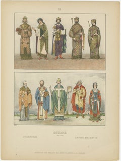 Byzantine Imperial Costume Plate 800–1100, Hand-Colored Print c.1880