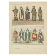 Byzantine Imperial Costume Plate 800–1100, Hand-Colored Print c.1880