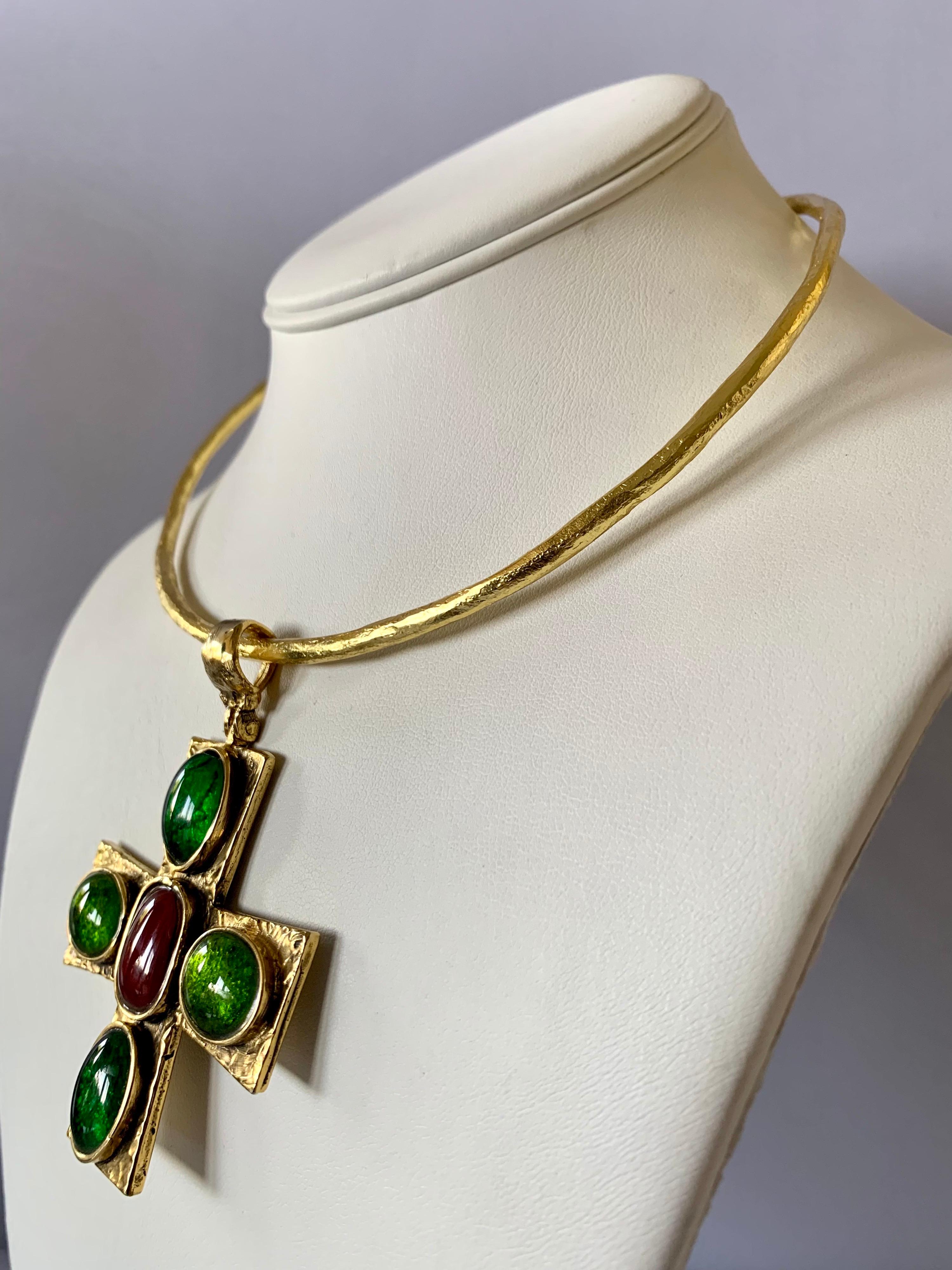 Byzantine-Inspired Gilt Cross Necklace In Excellent Condition In Palm Springs, CA