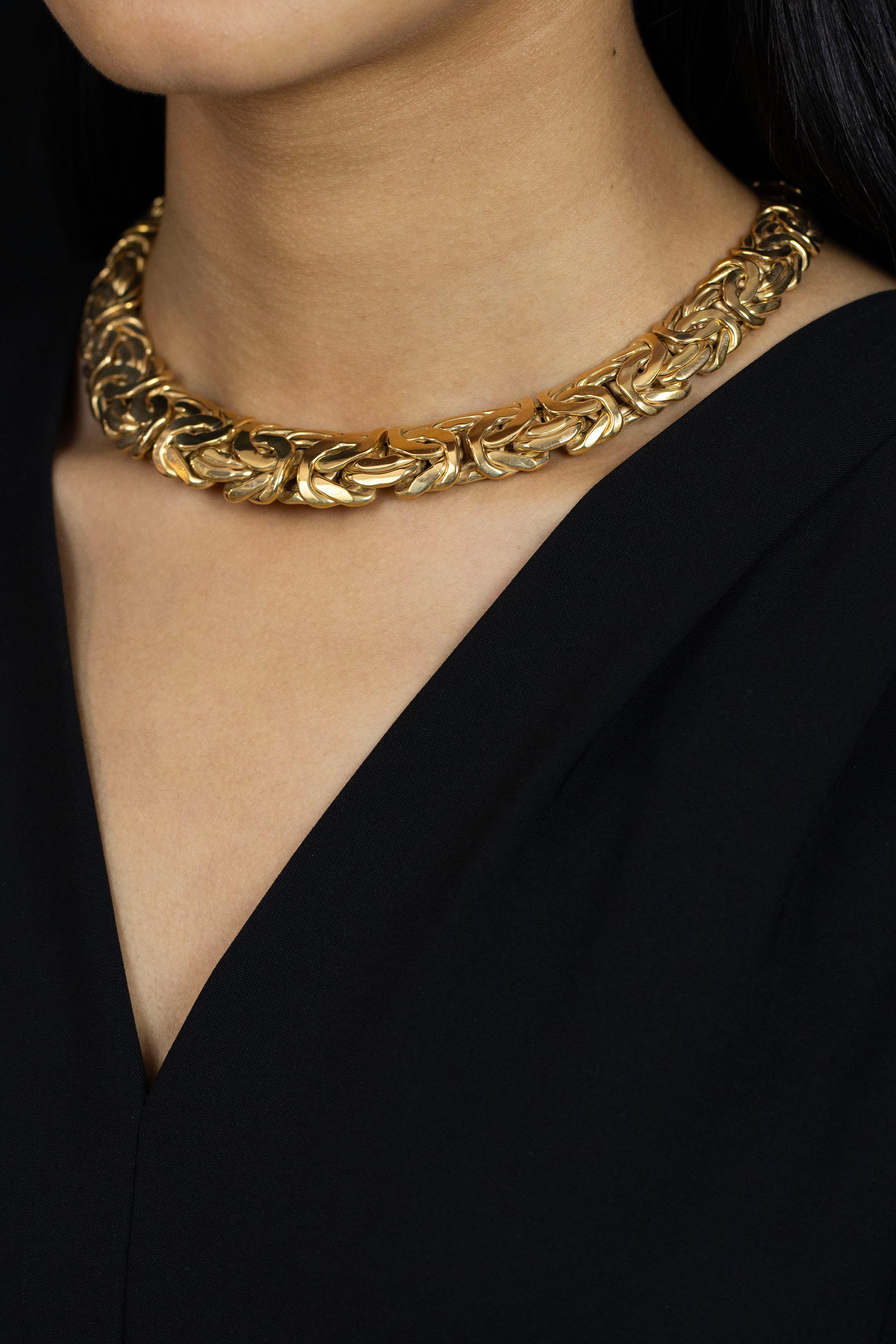 Byzantine Link Intertwined Design 14 Karat Yellow Gold Fashion Necklace In Excellent Condition For Sale In New York, NY