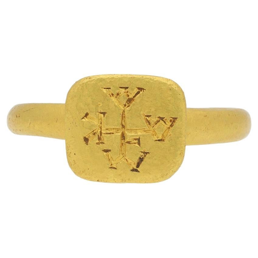 Byzantine Monogram Ring in Gold, circa 6th-8th Century AD For Sale