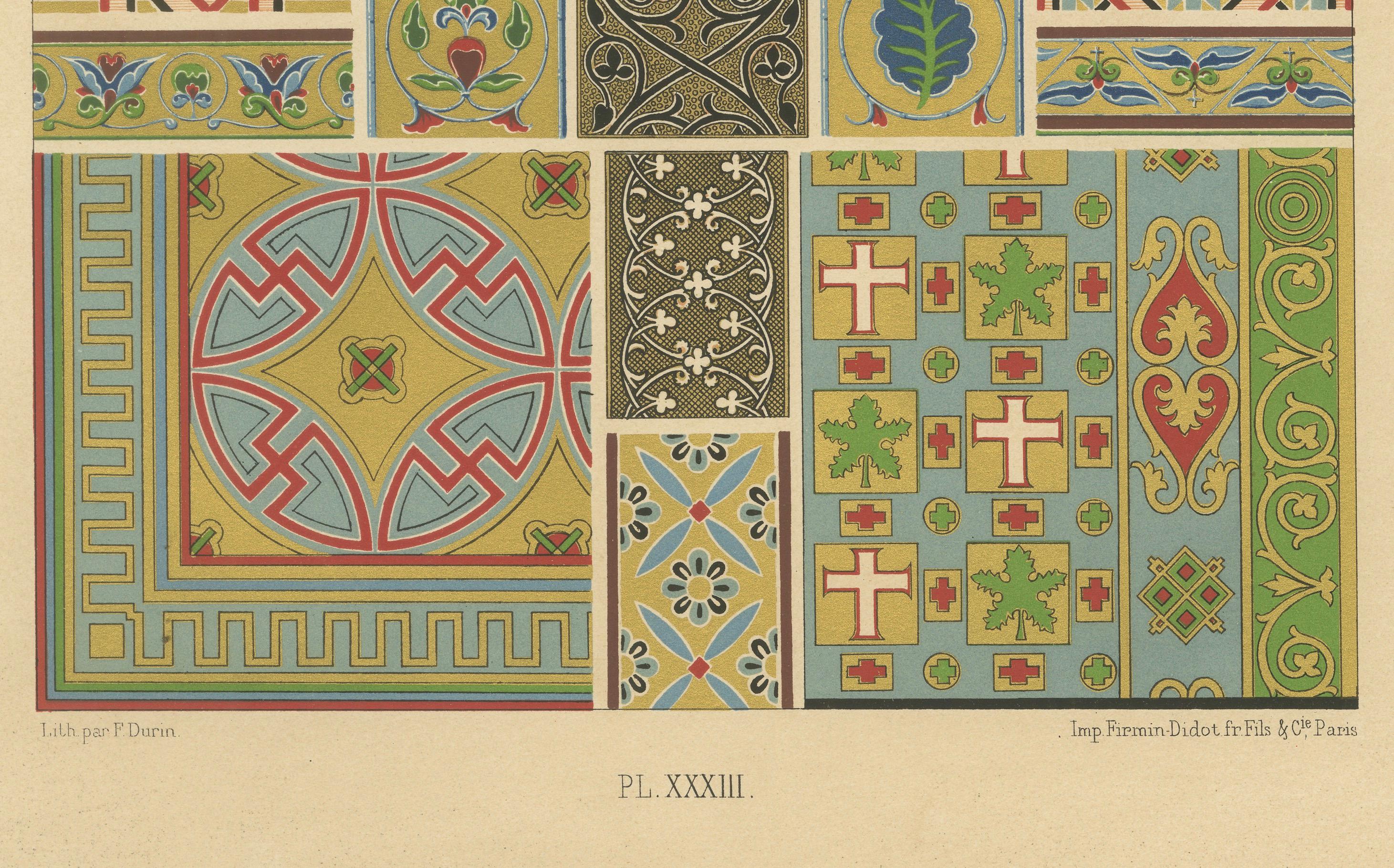 Français Impression de motifs byzantins - Motifs religieux et architecturaux anciens, 1869 en vente