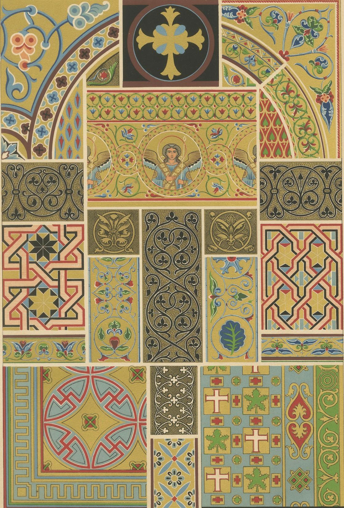 XIXe siècle Impression de motifs byzantins - Motifs religieux et architecturaux anciens, 1869 en vente