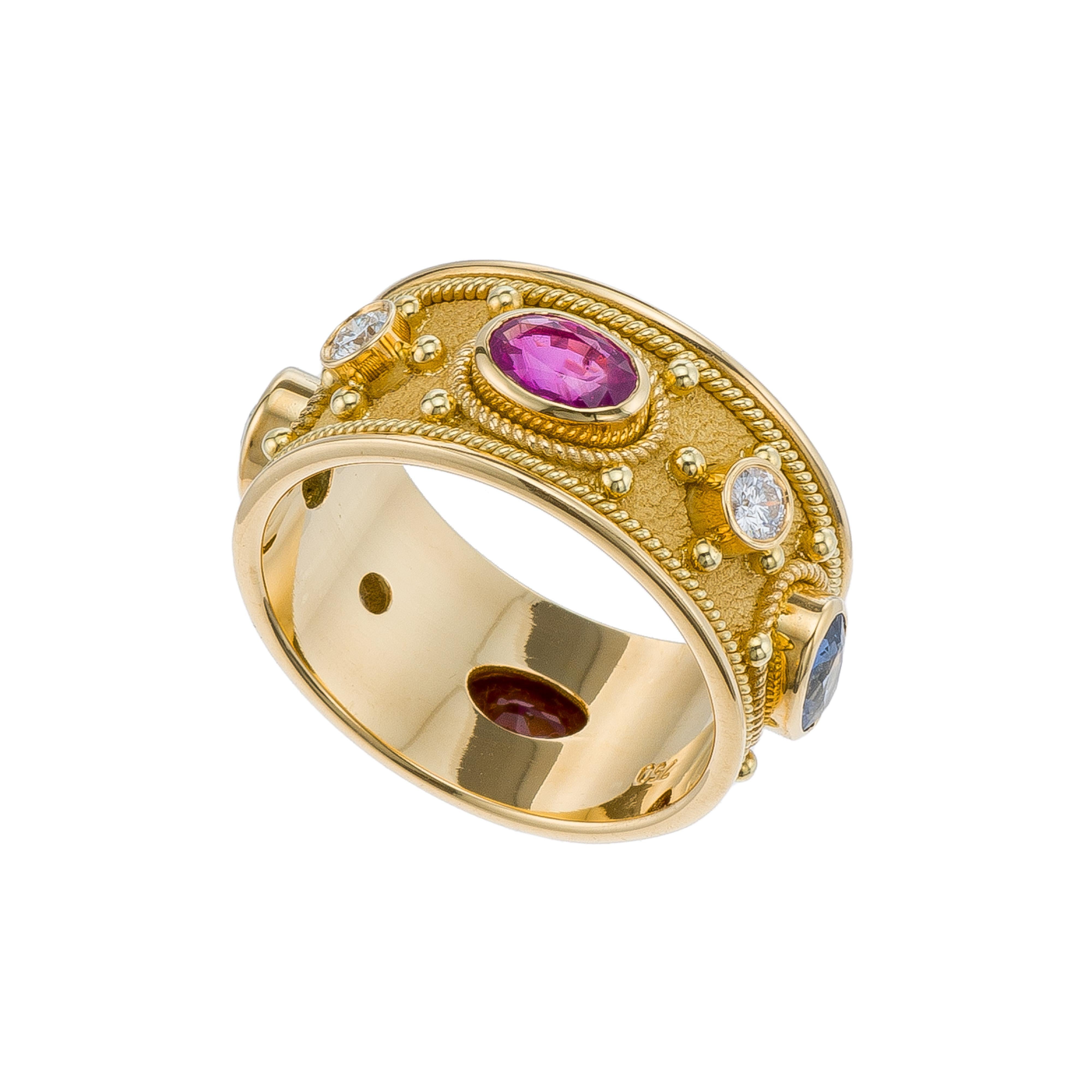 Women's Byzantine Multi Color Sapphire Ring with Diamonds For Sale