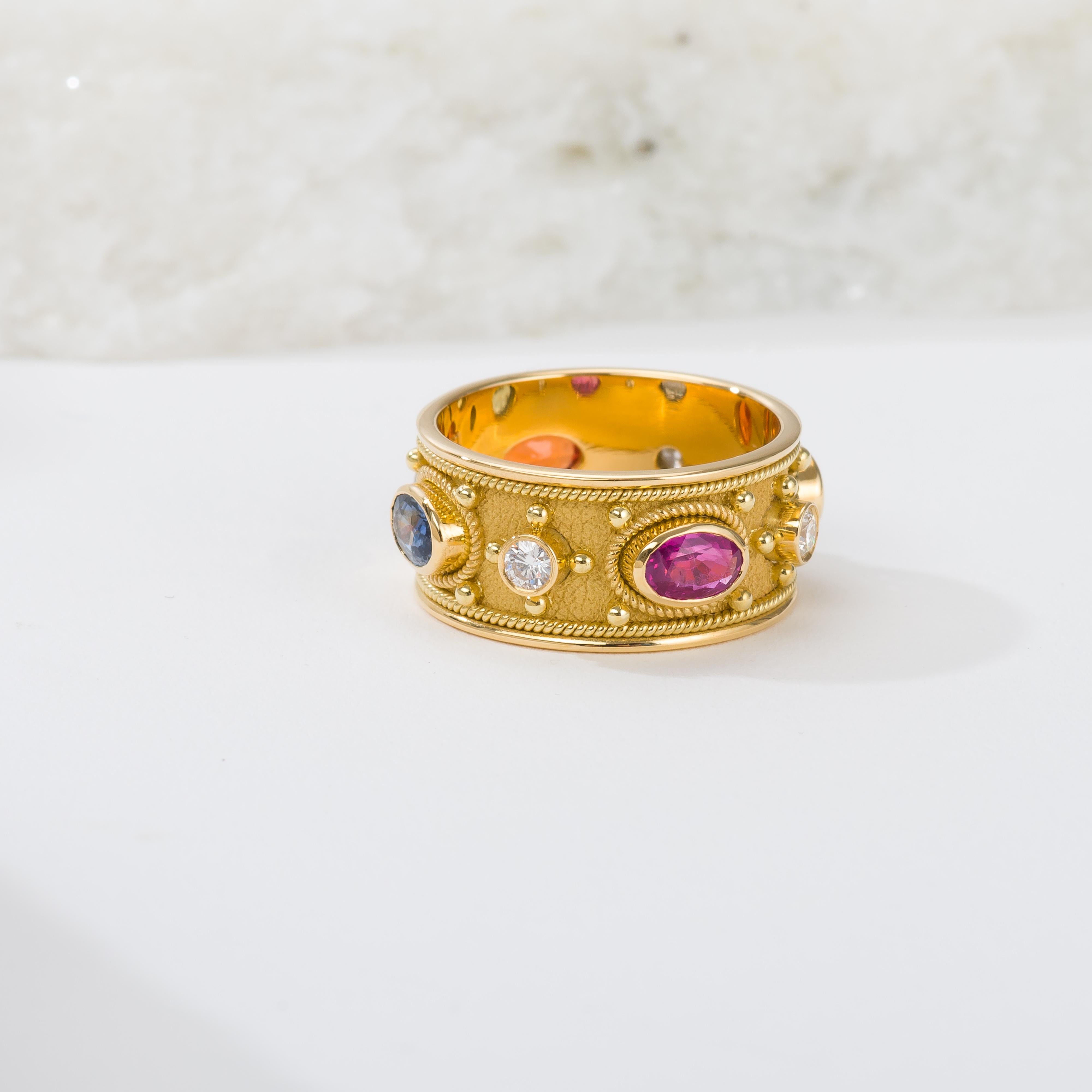 Byzantine Multi Color Sapphire Ring with Diamonds For Sale 1