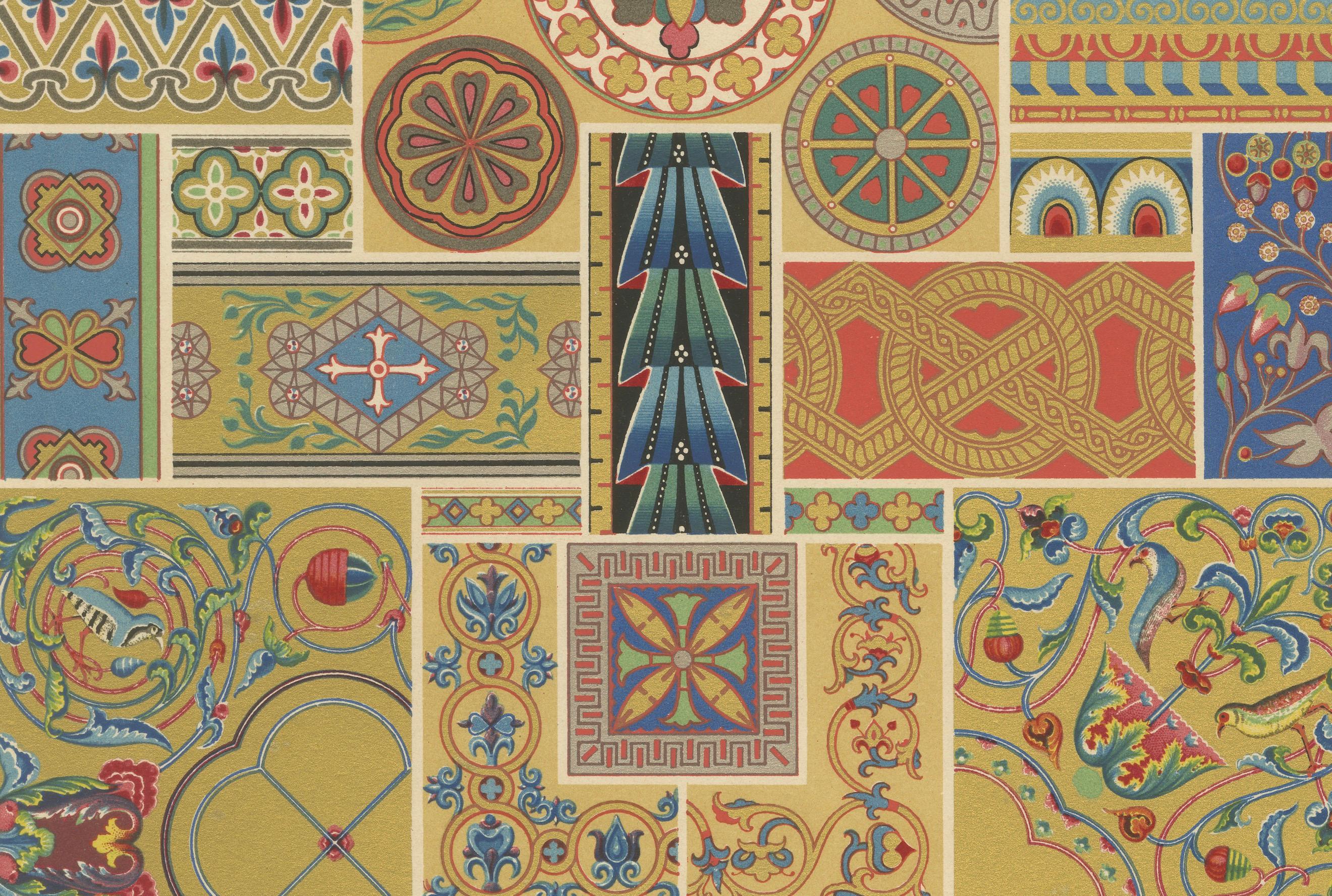 Byzantinischer Ornamentdruck - Antike Architektur- und Mosaikmuster, 1869 im Zustand „Gut“ im Angebot in Langweer, NL
