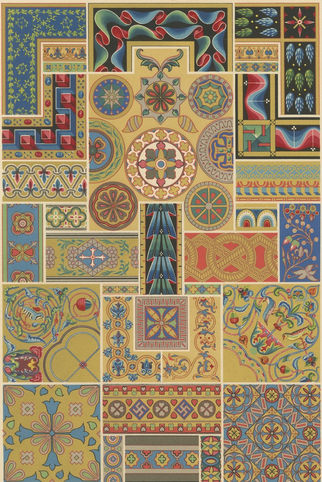 Byzantinischer Ornamentdruck - Antike Architektur- und Mosaikmuster, 1869 (19. Jahrhundert) im Angebot