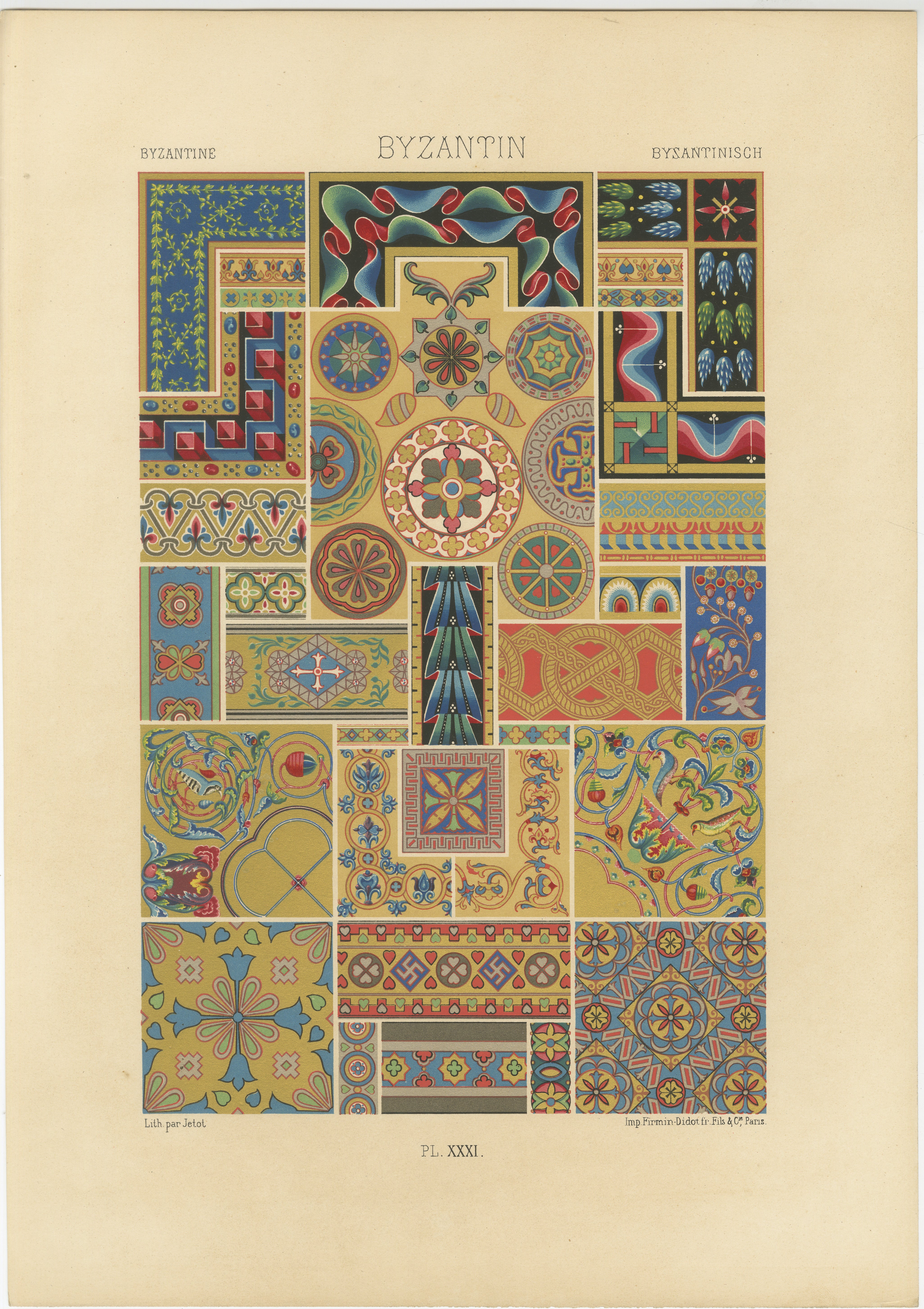 Impression d'ornements byzantins - Motifs architecturaux et mosaïques antiques, 1869