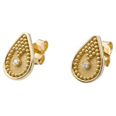 Boucles d'oreilles byzantinestines en or poire avec diamants
