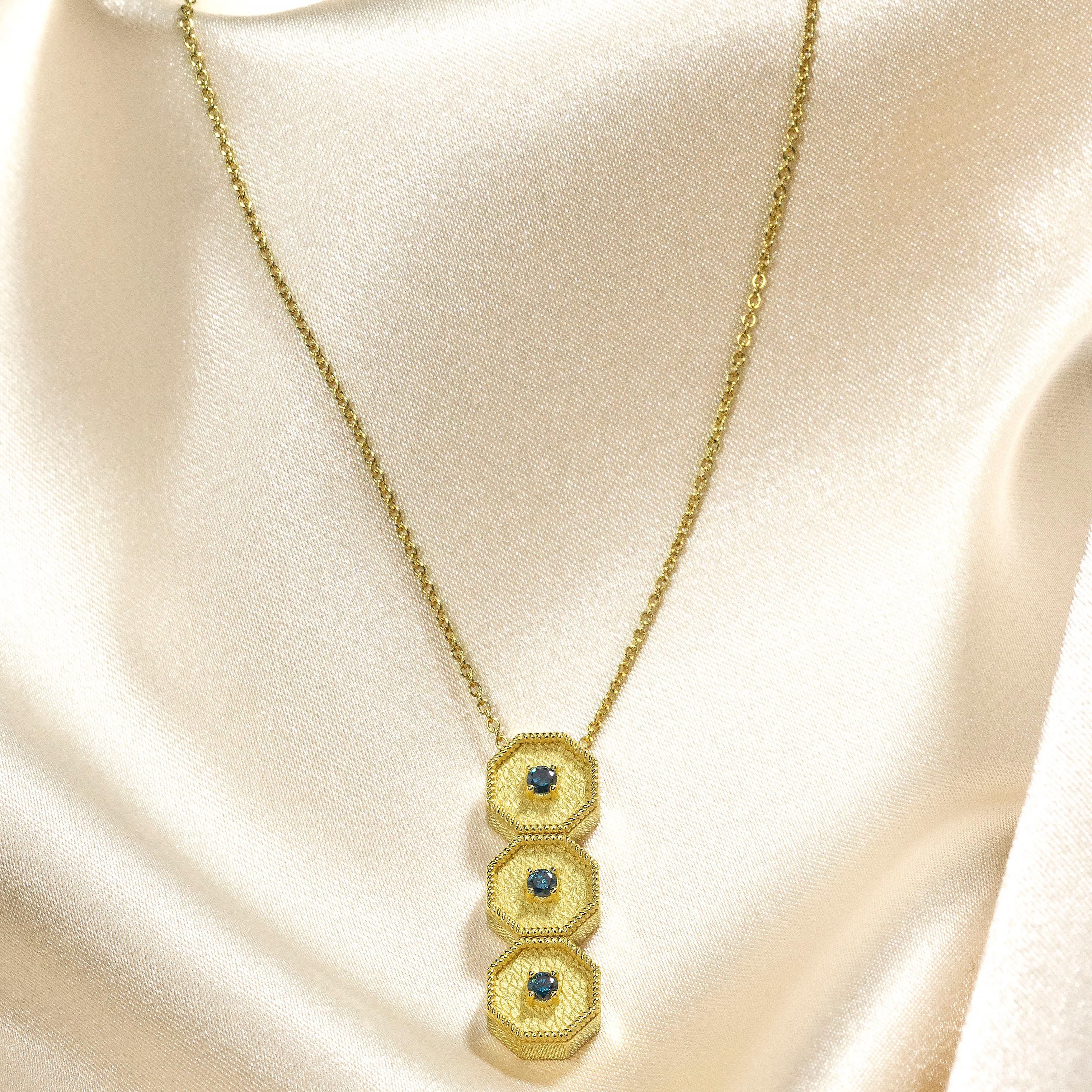 Byzantine Polygon Gold Pendant with Blue Diamonds For Sale 1