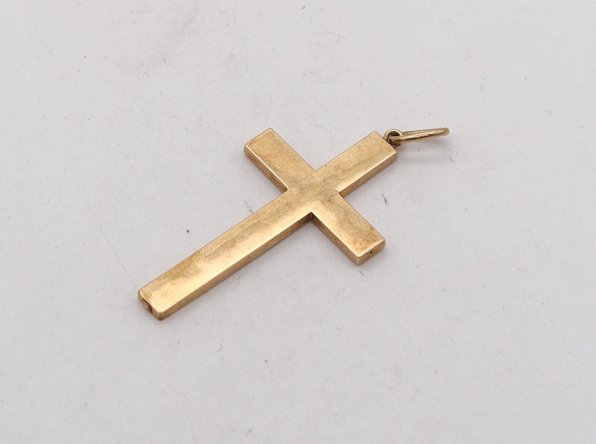 Byzantine Revival 1850 Enameled Polychrome Cross In Solid 18Kt Yellow Gold In Excellent Condition For Sale In Miami, FL