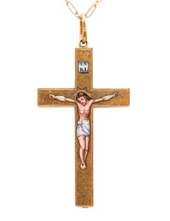 Emailliertes polychromes Kreuz aus massivem 18 Karat Gelbgold im byzantinischen Revival-Stil von 1850