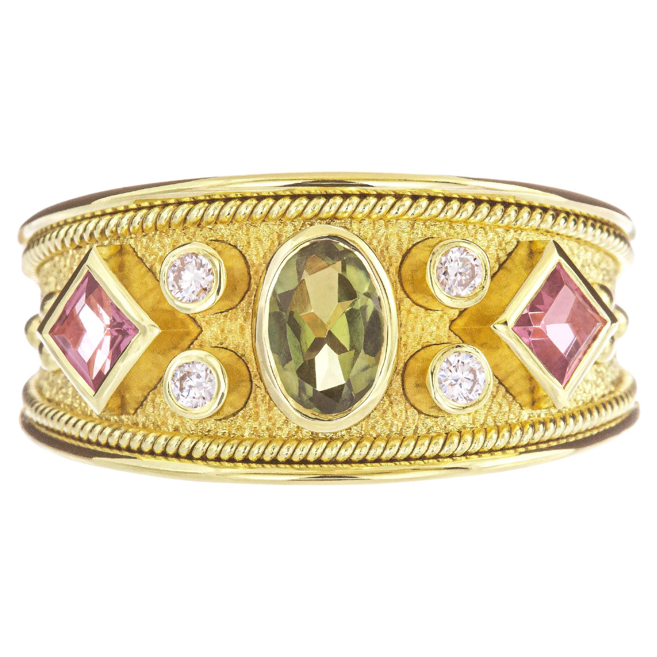 byzantinischer Ring mit Turmalinen und Diamanten im Angebot