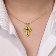 Byzantine Rounded Cross Pendant with Sapphires
