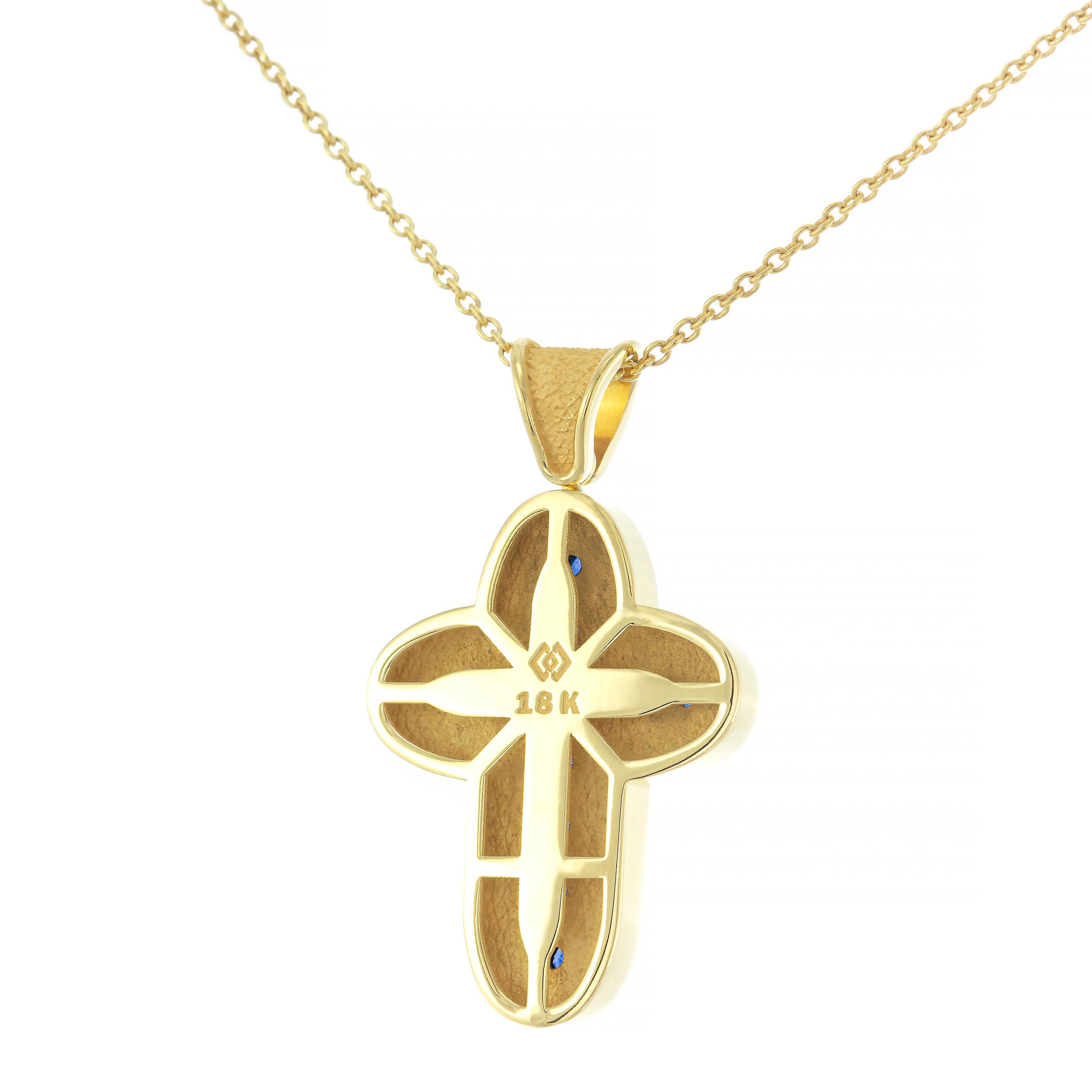 Women's Byzantine Rounded Cross Pendant with Sapphires For Sale
